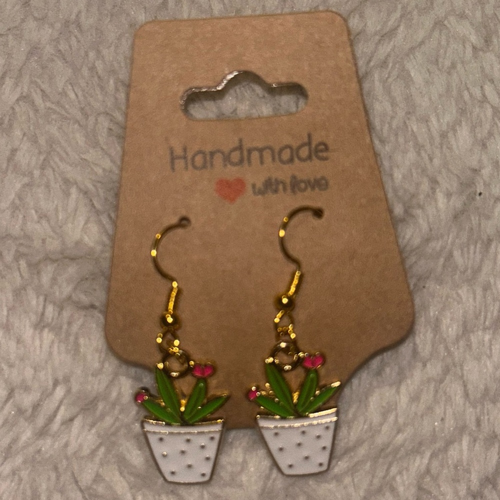 Handmade Gold and Green Cactus Earrings